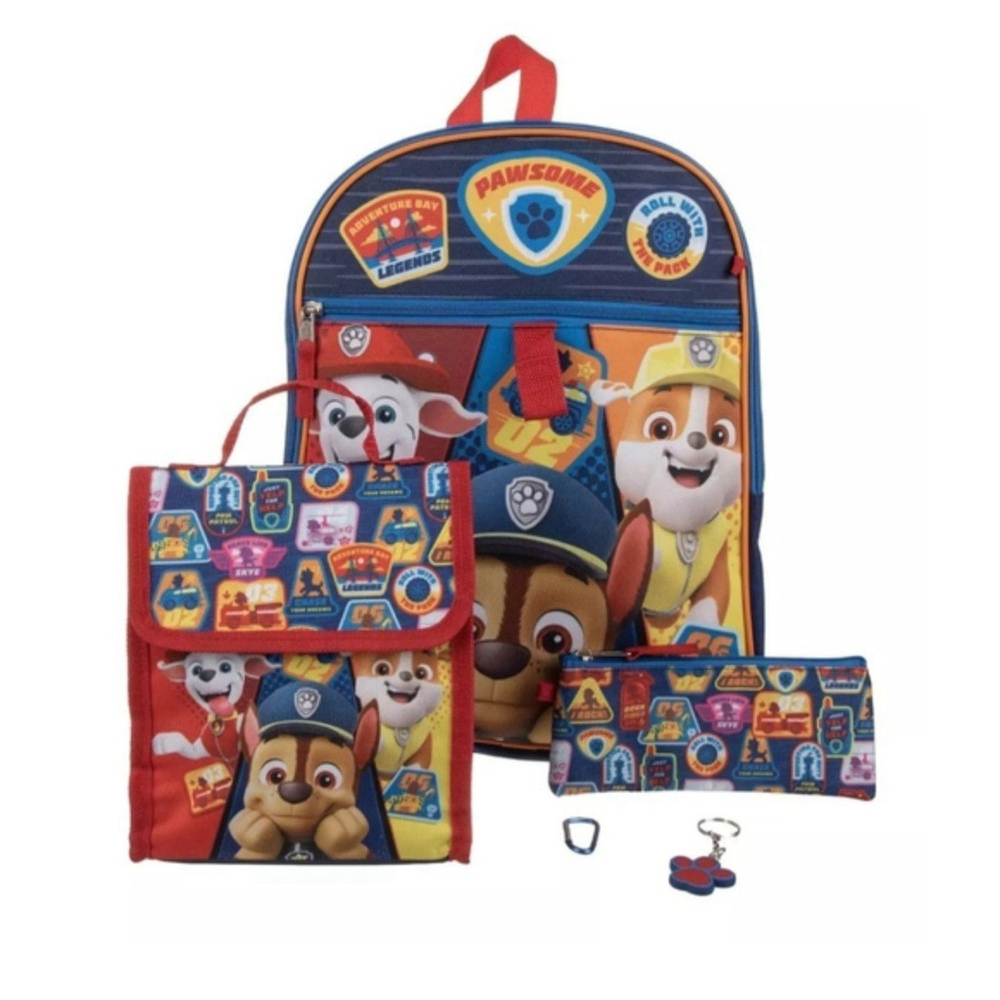 Paw Patrol Backpack Set 5 Piece 16" Backpack Lunchbox Case Keychain Carabiner - Picture 3 of 13